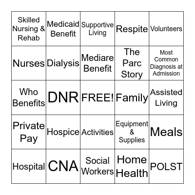 The Parc Bingo Card