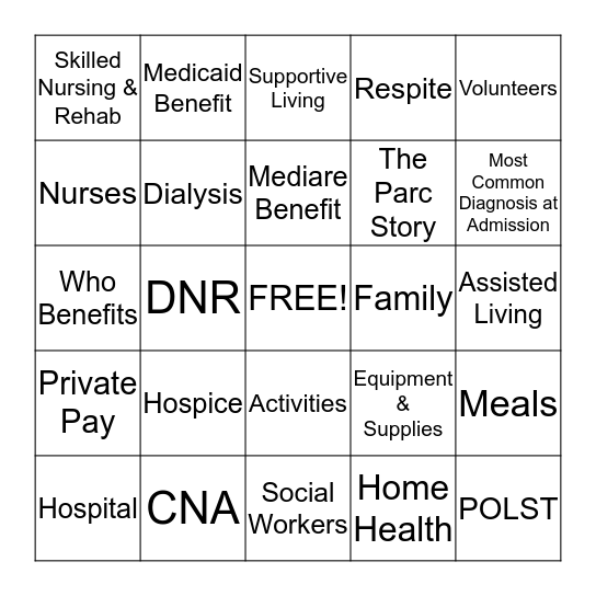 The Parc Bingo Card