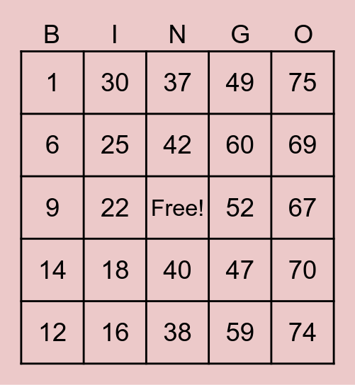 Untitled Bingo Card