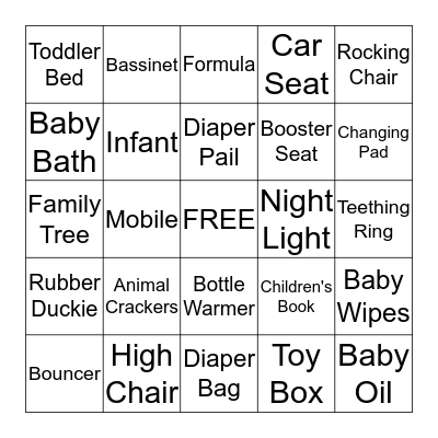 Baby Shower Bingo Card