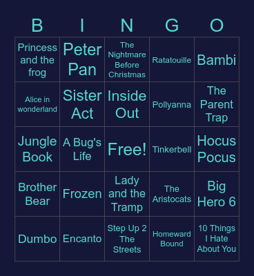 Disney Movie Edition Bingo Card