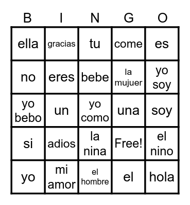 Spanish Bingo Card