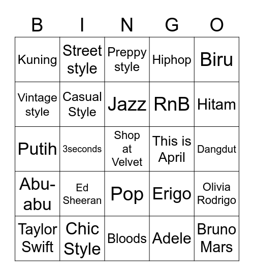 Aruna's Bingo Card