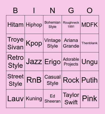 Punya Shane Bingo Card