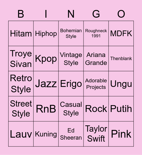 Punya Shane Bingo Card