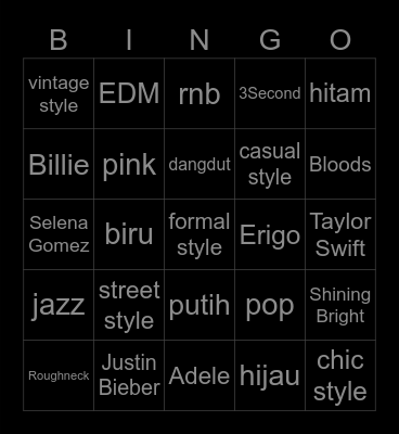 Trippie Bingo Card