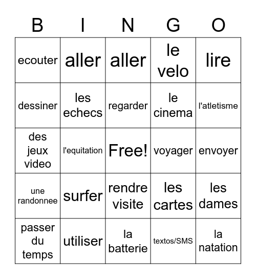 Fr. 1 Unit 5 A2 NOM:_____________________________________ Bingo Card