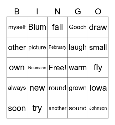 2nd Grade Sight Words Bingo Card