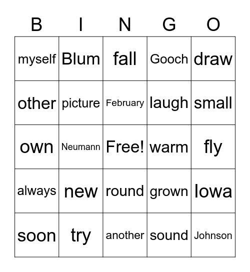 2nd Grade Sight Words Bingo Card