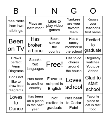 First Day of Tri 3 Bingo Card