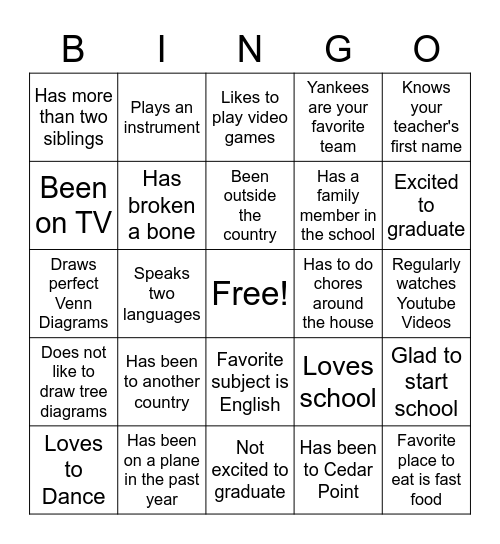 First Day of Tri 3 Bingo Card