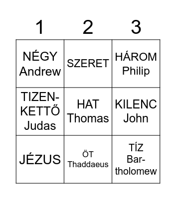 12 Disciples Bingo Card