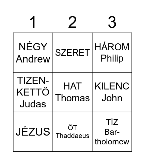 12 Disciples Bingo Card