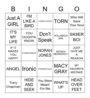 Nostalgic Girl Pop Bingo Card