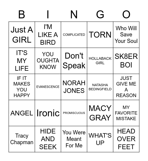 Nostalgic Girl Pop Bingo Card
