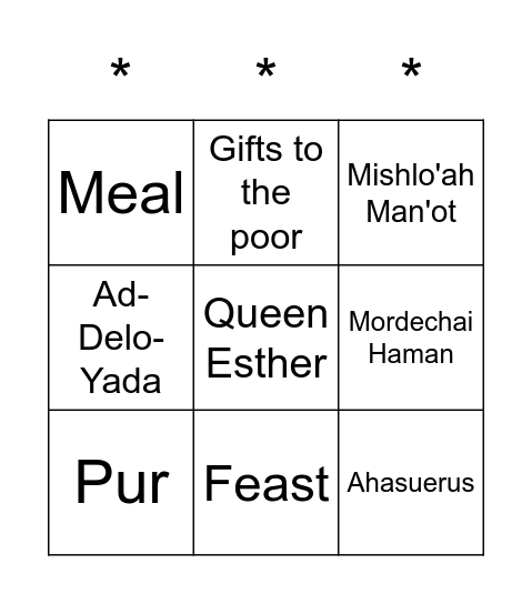 Purim Bingo Card