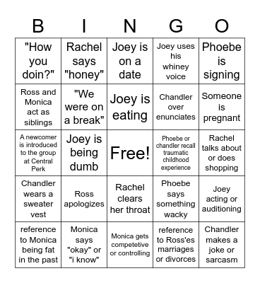 Friends binge-watch Bingo Card