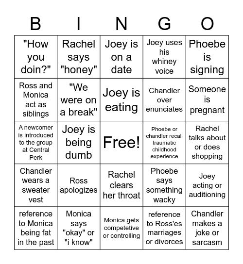Friends binge-watch Bingo Card