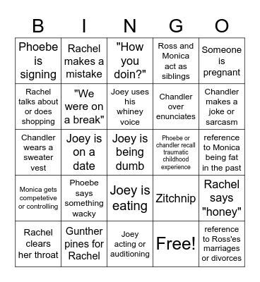 Friends binge-watch Bingo Card