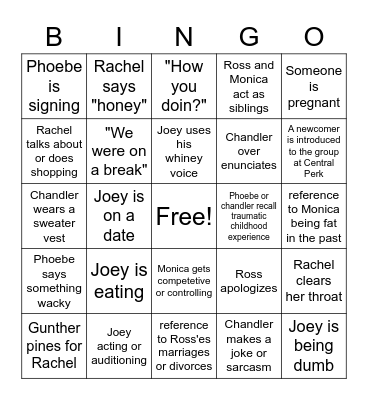 Friends binge-watch Bingo Card