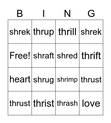 thr and shr Bingo Card