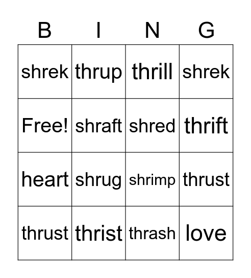 thr and shr Bingo Card