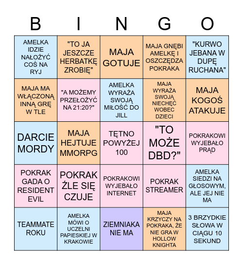 WSPÓLNE WIECZORNE GRANIE Bingo Card