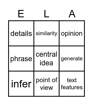 AIR Test Vocabulary Bingo Card