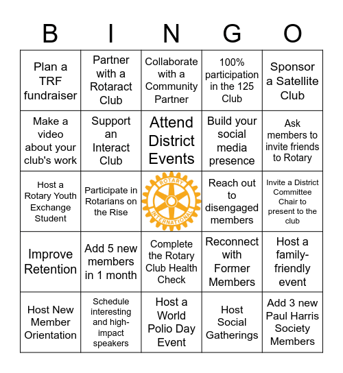 Imagine Rotary | Let's Get Engaged! Bingo Card