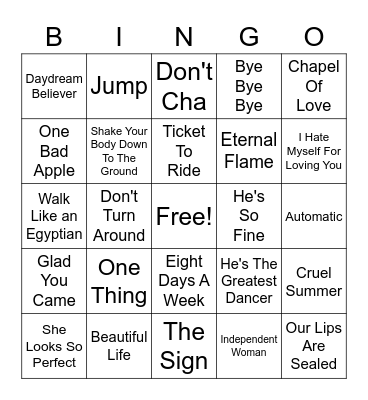 GIRL BANDS & BOY BANDS Bingo Card