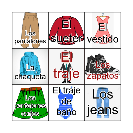 La Ropa Bingo Card