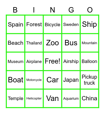 Travel and Transportation Bingo Card