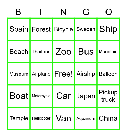 Travel and Transportation Bingo Card