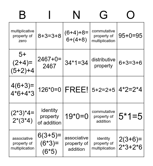 Math CADIZ Property Bingo Card