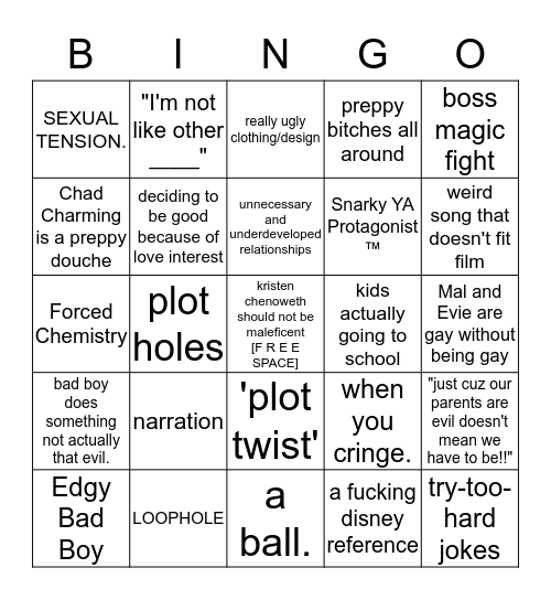 BINGO: Descendants Edition Bingo Card