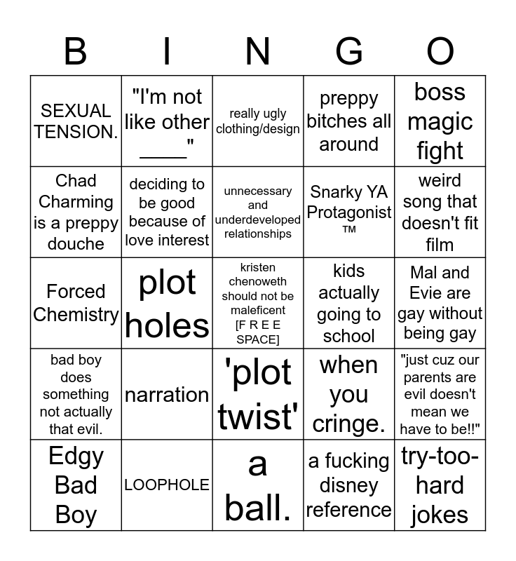 BINGO: Descendants Edition Bingo Card