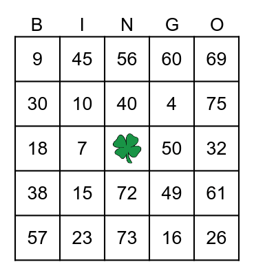 St Patrick's Day Bingo Card