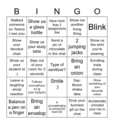 Chill Hangout Bingo Card
