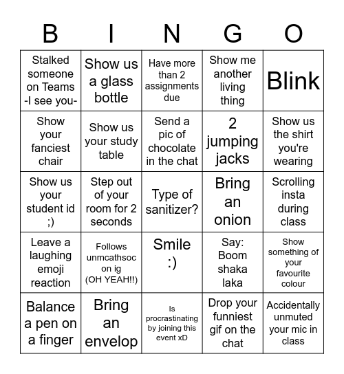 Chill Hangout Bingo Card