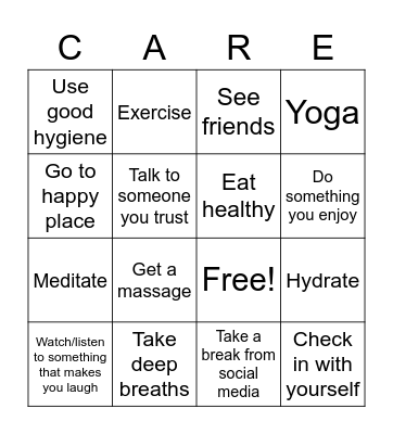 Self care bingo Card