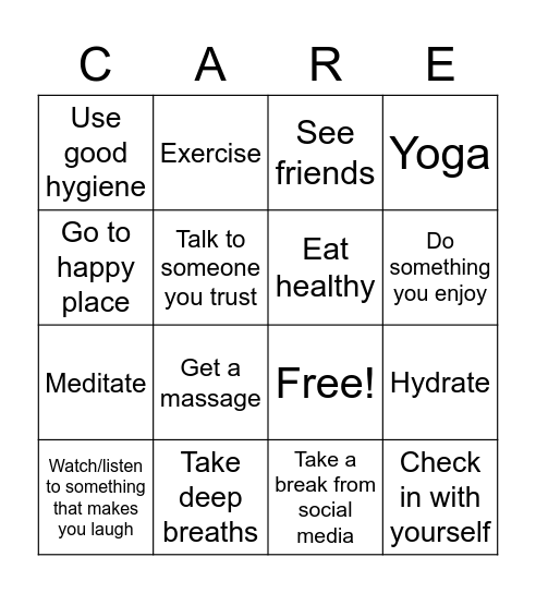 Self care bingo Card