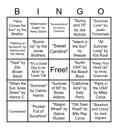 Summer Time Bingo! Bingo Card