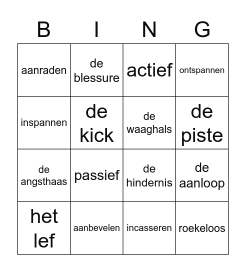 Woordbingo Card