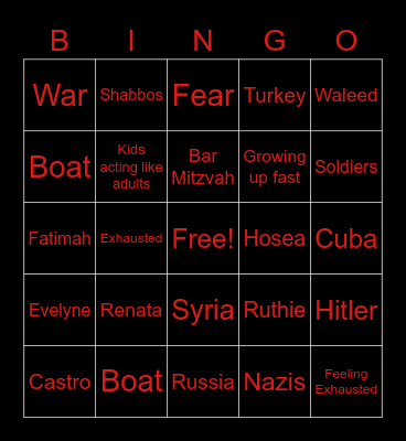 Refugee Book Bingo Card