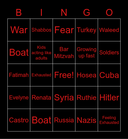 Refugee Book Bingo Card