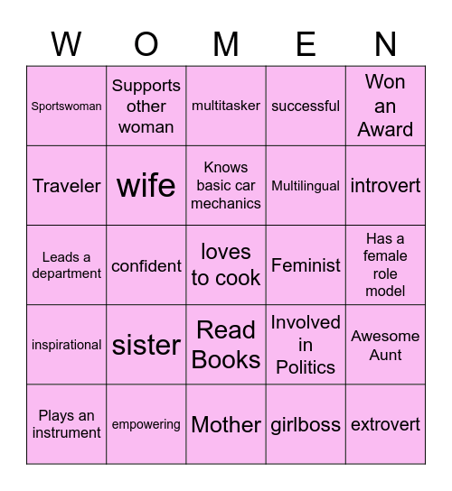 Womens Day Bingo Card 