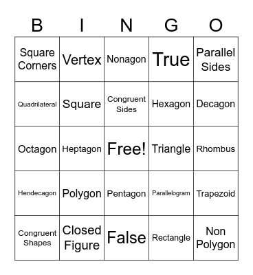 2 D Geometry Bingo Card