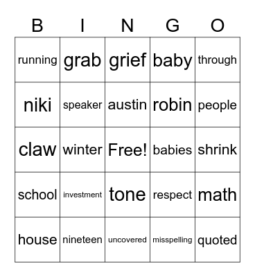 purple bingo lesson 100-104 Bingo Card