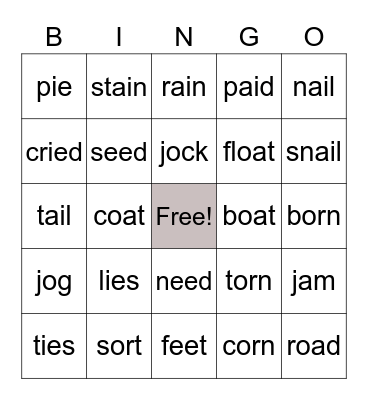 Jolly Phonics Sound Set 4 Bingo Card