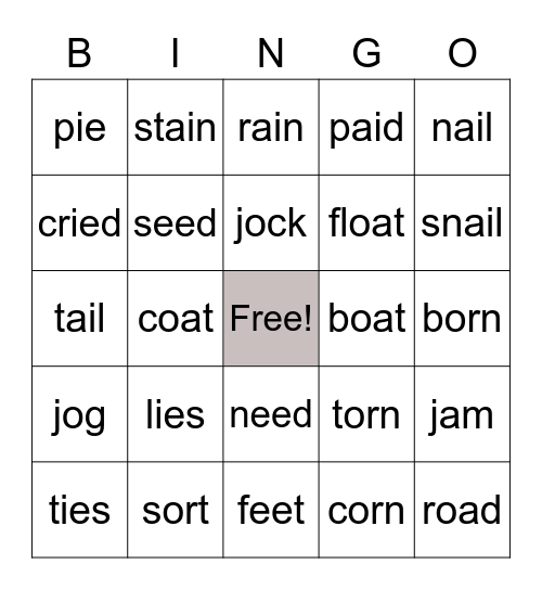 Jolly Phonics Sound Set 4 Bingo Card